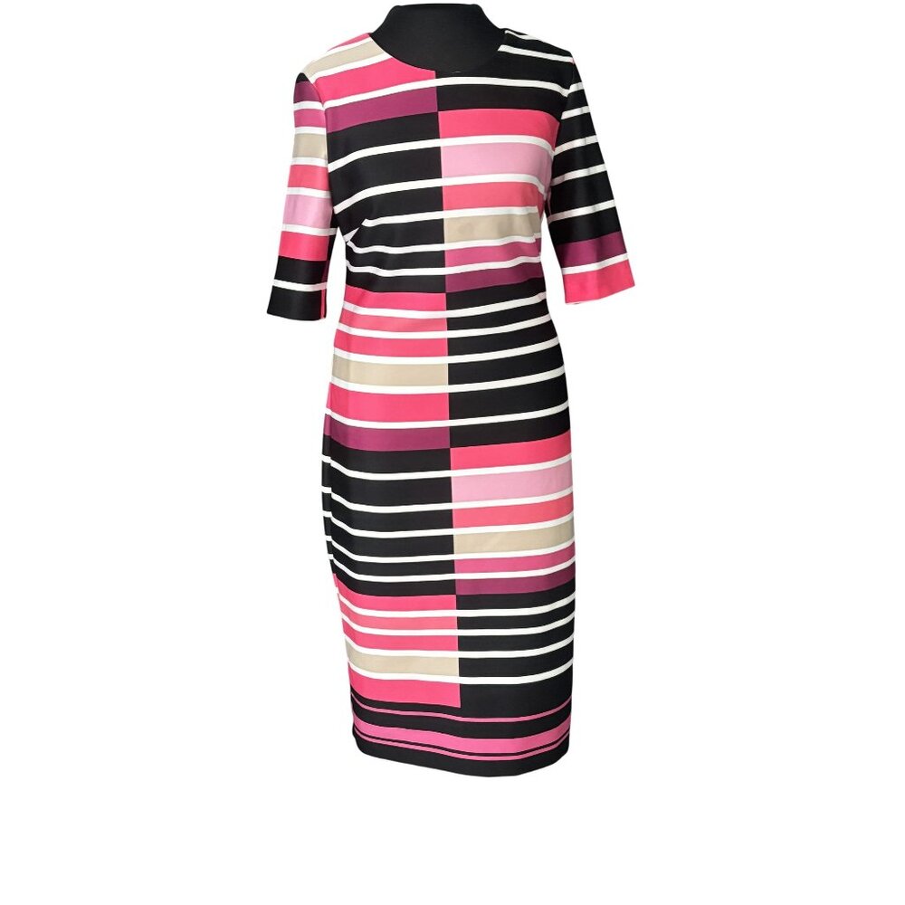 Eliza J Womens Striped Colorblock Knee-Length Dress 10 Pink/Black